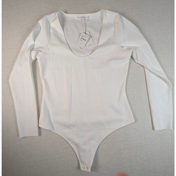 Good American Tops - Good American Scoop Neck Long Sleeve White Bodysuit Size 2XL Thong